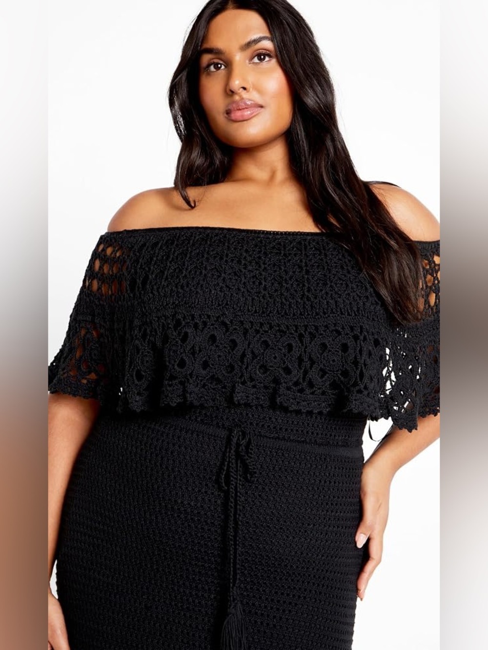 City Chic Callie Crochet Midi Dress in Black Size 16